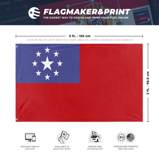 A mockup depicting custom flag specifications and measurements for 'FREE REPUBLIC OF DONKK flag'