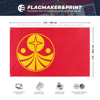 A mockup depicting custom flag specifications and measurements for 'Galactic Empire 2x3ft flag'