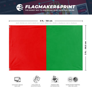 A mockup depicting custom flag specifications and measurements for 'test6 flag'