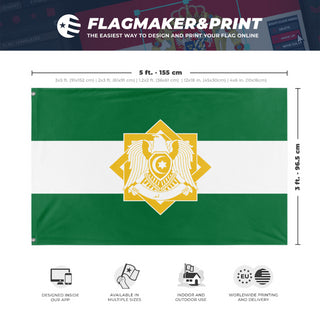 A mockup depicting custom flag specifications and measurements for 'test7 flag'