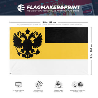 A mockup depicting custom flag specifications and measurements for 'test8 flag'