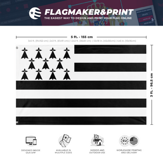 A mockup depicting custom flag specifications and measurements for 'test44 flag'
