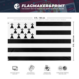 A mockup depicting custom flag specifications and measurements for 'test50 flag'
