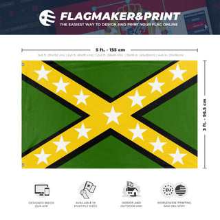 A mockup depicting custom flag specifications and measurements for 'Rebel Jamaica  flag'