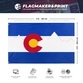 A mockup depicting custom flag specifications and measurements for 'Colorado  redesign   flag'