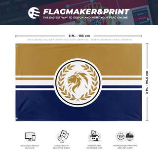A mockup depicting custom flag specifications and measurements for 'sshs flag'