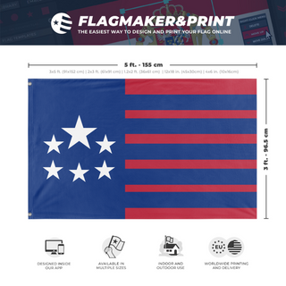 A mockup depicting custom flag specifications and measurements for 'Eastern States flag'