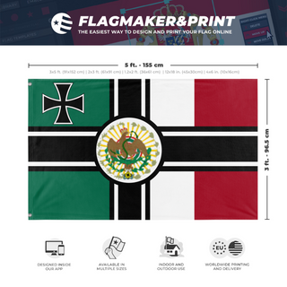 A mockup depicting custom flag specifications and measurements for 'Mexico imperialist  flag'