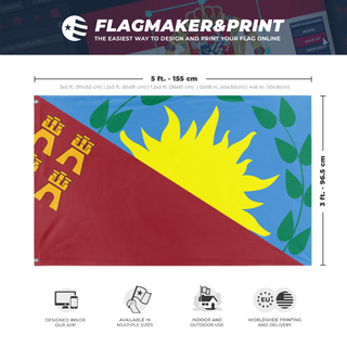 A mockup depicting custom flag specifications and measurements for 'murcia buenos aires  flag'