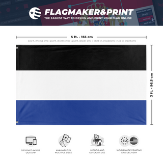 A mockup depicting custom flag specifications and measurements for 'Kingdom of Lausin flag'