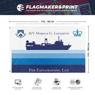 A mockup depicting custom flag specifications and measurements for 'MGL flag'