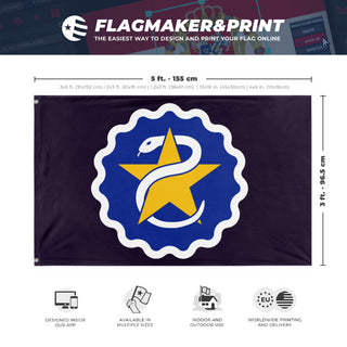 A mockup depicting custom flag specifications and measurements for 'Flag of Star Serpent flag'