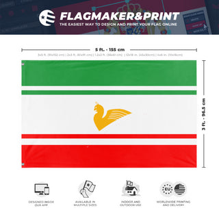 A mockup depicting custom flag specifications and measurements for 'Republic of  Persia  flag'