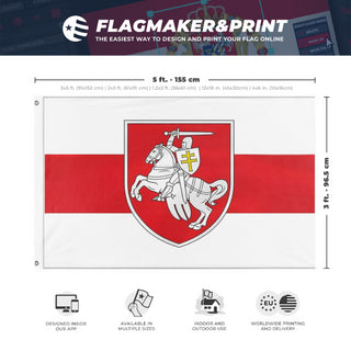 A mockup depicting custom flag specifications and measurements for 'White Belarus flag'