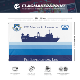 A mockup depicting custom flag specifications and measurements for 'MGL Expedition flag'