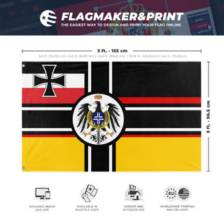 A mockup depicting custom flag specifications and measurements for 'Weimar Republic  flag'