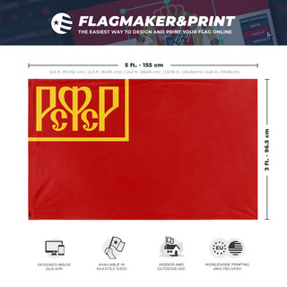 A mockup depicting custom flag specifications and measurements for 'Soviet Russia civil war flag'