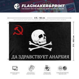 A mockup depicting custom flag specifications and measurements for 'Siberian Black Army flag'
