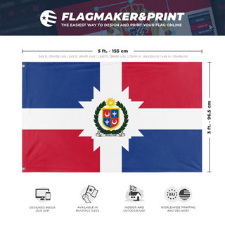 A mockup depicting custom flag specifications and measurements for 'war flag'