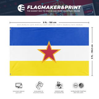 A mockup depicting custom flag specifications and measurements for 'SR Gabrielland flag'