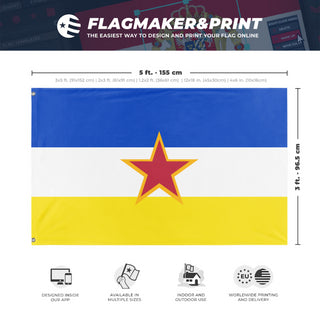 A mockup depicting custom flag specifications and measurements for 'SR Gabrielland Table flag'