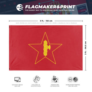 A mockup depicting custom flag specifications and measurements for 'Socialist sicilian fasces'