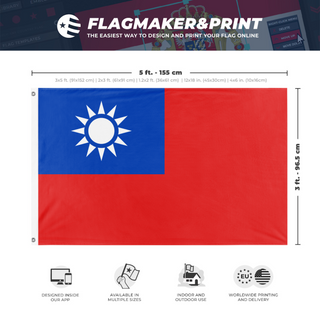 A mockup depicting custom flag specifications and measurements for 'Republic of China flag'