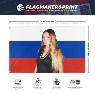 A mockup depicting custom flag specifications and measurements for 'Ava flag'