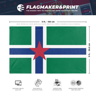 A mockup depicting custom flag specifications and measurements for 'northern caforn flag'