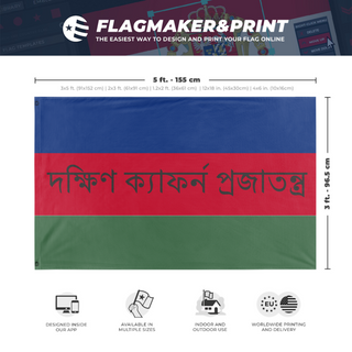 A mockup depicting custom flag specifications and measurements for 'southern caforn flag'