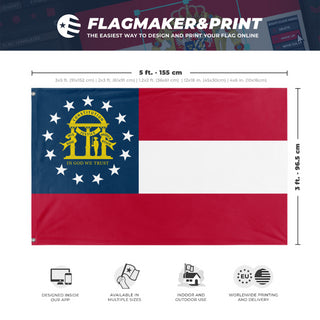 A mockup depicting custom flag specifications and measurements for 'Georgia State Flag'