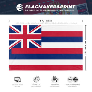 A mockup depicting custom flag specifications and measurements for 'Hawaii State Flag'
