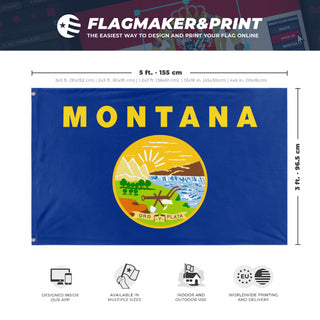 A mockup depicting custom flag specifications and measurements for 'Montana State Flag'
