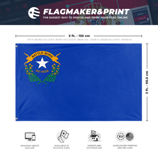 A mockup depicting custom flag specifications and measurements for 'Nevada State Flag'