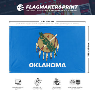 A mockup depicting custom flag specifications and measurements for 'Oklahoma State Flag'