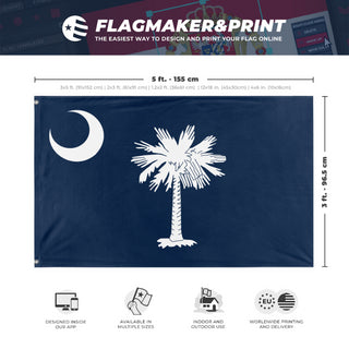 A mockup depicting custom flag specifications and measurements for 'South Carolina State Flag'