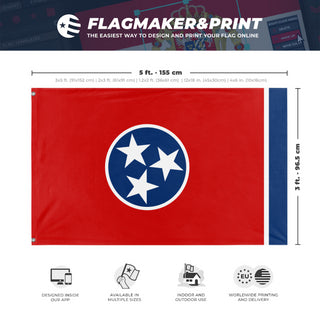 A mockup depicting custom flag specifications and measurements for 'Tennessee State Flag'