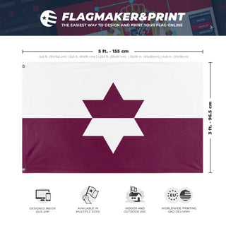 A mockup depicting custom flag specifications and measurements for 'Jewish American Heritage Flag'