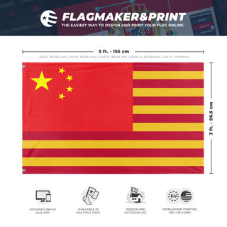 A mockup depicting custom flag specifications and measurements for 'Chinese American Heritage Flag'