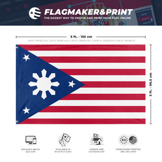 A mockup depicting custom flag specifications and measurements for 'Filipino American Heritage Flag'
