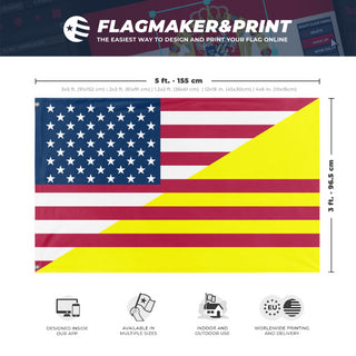 A mockup depicting custom flag specifications and measurements for 'Vietnamese American Heritage Flag'