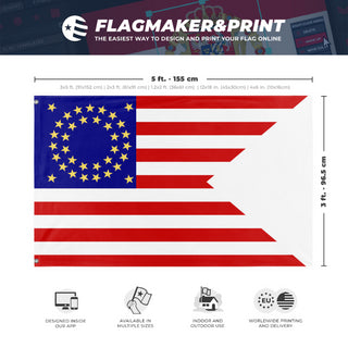A mockup depicting custom flag specifications and measurements for '35-Star Civil War Flag'