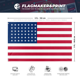 A mockup depicting custom flag specifications and measurements for '48-Star Flag'