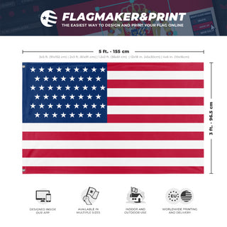 A mockup depicting custom flag specifications and measurements for '51-Star Flag'