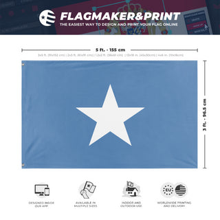 A mockup depicting custom flag specifications and measurements for 'Republic of West Florida Flag'