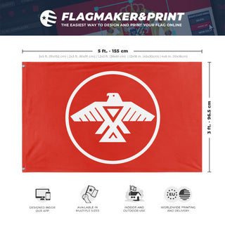 A mockup depicting custom flag specifications and measurements for 'Anishinaabe First Nations Flag'