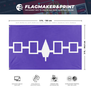 A mockup depicting custom flag specifications and measurements for 'Haudenosaunee Confederacy Flag'