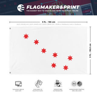 A mockup depicting custom flag specifications and measurements for 'Cherokee Peace Flag'