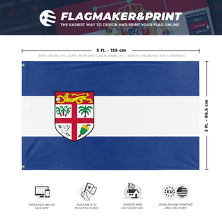A mockup depicting custom flag specifications and measurements for 'Kolpolia flag'
