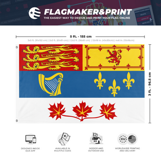 A mockup depicting custom flag specifications and measurements for 'Canadian Royal Standard flag'